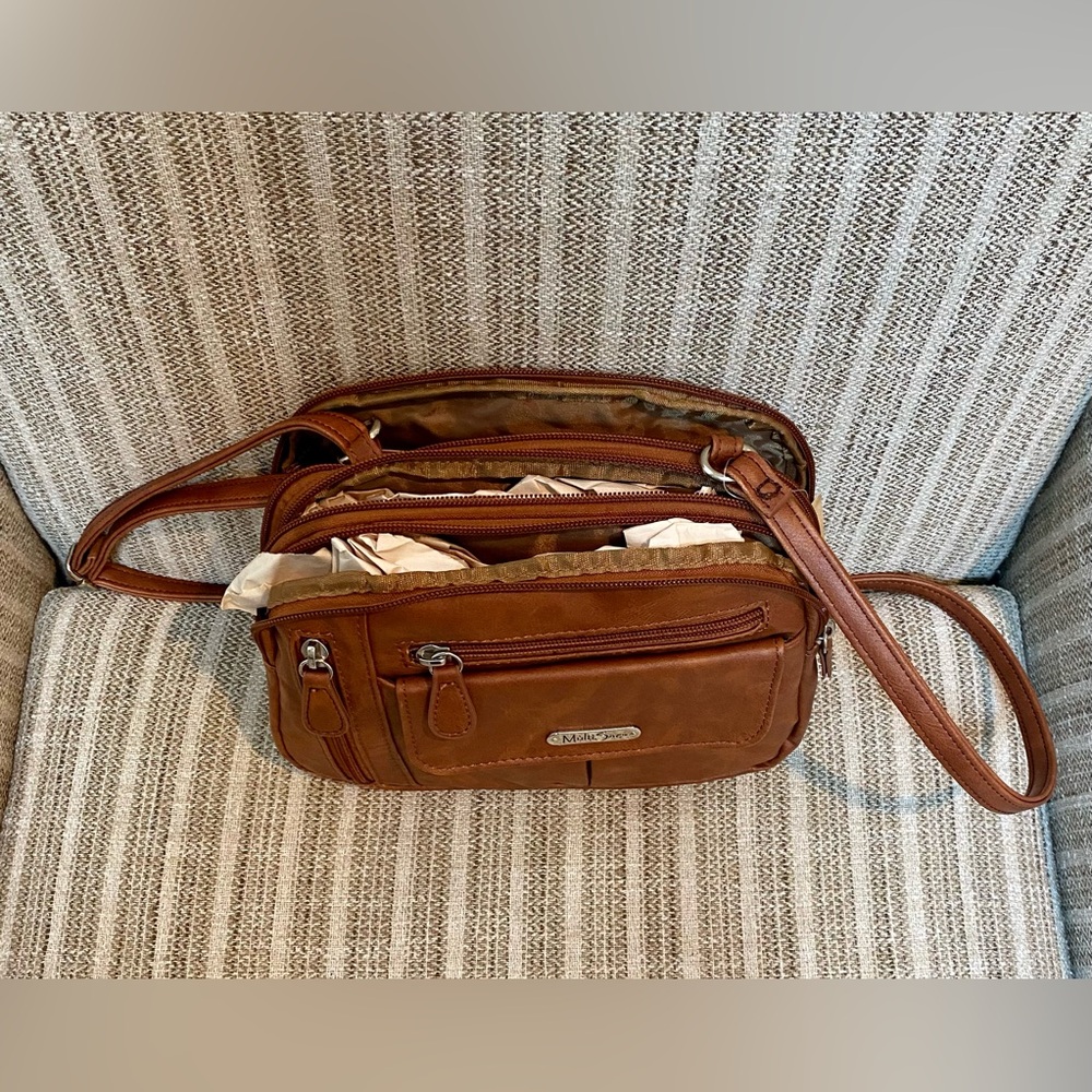 👜NWT MultiSac 7 Pocket Brown Leather Handbag - Picture 3 of 5